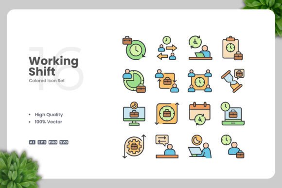 Working Shift Colored Icons for Local Business Branding
